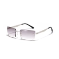Futuristic silver metal rectangular sunglasses with purple gradient lenses for women - Light Grey