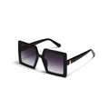 Überdimensionale schwarze quadratische Sonnenbrille mit lila Verlaufsgläsern und Golddekor - Glänzendes Schwarz / Farbverlauf Grau