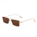 Small rectangular sunglasses with gold metal frame and brown lenses for a retro look - Dark Brown