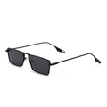 Small square metal frame sunglasses with black lenses and minimalist temple tips. - Black Frame Grey Lens