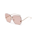 Randloze oversized zonnebril met gradient thee-roze lenzen en gouden pootjes - Lichtkoffie