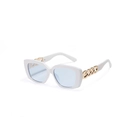Gafas de sol retro cuadradas con montura blanca lentes azul claro y patillas de cadena oro - Marco Blanco Azul Agua