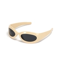 Lunettes de soleil Y2K ovales oversize avec monture beige crème et verres noirs - Beige