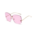 Lunettes de soleil carrées sans monture avec verres roses et branches en métal doré - Rose