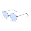 Y2K rimless round sunglasses with blue wavy petal-cut lenses and gold metal frame - Light Blue