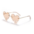Frameless heart-shaped sunglasses with gold dripping effect and peach tinted lenses - Light Tea