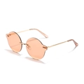 Frameless round Y2K retro sunglasses with peach orange lenses and gold metal temples - Light Tea