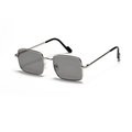 Square silver metal frame sunglasses with dark grey lenses and black ear tips - Silver Frame Grey Lens