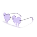 Frameless purple heart sunglasses with silver metal frame and unique liquid drip effect - Purple