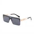 Flat top oversized square sunglasses with grey lenses and gold cutout metal temples - Gold Frame Grey Lens