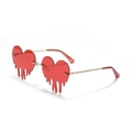 Frameless heart shaped sunglasses with red dripping lens effect and gold metal frame - Red