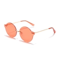 Lunettes de soleil rondes sans monture Y2K avec verres orange et branches en métal doré - Orange Clair