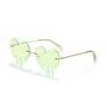Rimless heart shaped sunglasses in light green with stylish gold metal dripping liquid design - Fluorescent Green