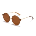 Lunettes de soleil rondes sans monture marron Y2K avec monture fine en métal doré - Brun Foncé