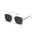 Fashionable square beige sunglasses with dark grey lenses and metal temple accents - Beige Frame Grey Lens