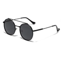 Gafas de sol de metal con doble puente y lentes redondas negras de diseño retro chic - Montura Negra Lentes Grises