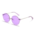 Lunettes de soleil rondes sans monture Y2K avec verres violets et branches en métal argenté - Violet