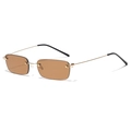 Unisex rimless rectangle sunglasses with gold metal temples and light brown lenses - Gold Tea