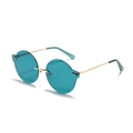 Lunettes de soleil rondes sans monture avec verres cyan et branches dorées en métal - Vert Encre Foncé