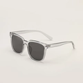 Square oversized hip hop sunglasses in transparent grey frame with metal rivet accents - Grey Frame Grey Lens