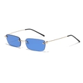 Rimless rectangular sunglasses with blue tinted lenses and slim golden metal temples - Blue