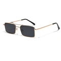 Retro rectangular sunglasses with a gold metal frame and double bridge structure - Full Grey
