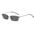 Rimless rectangular sunglasses with dark lenses and black metal temples in a 45-degree side view - Matte Black