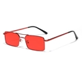 Retro rectangular red metal sunglasses with double bridge and transparent lenses - Red
