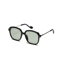 Square black sunglasses with light tinted lenses and slim silver metal temples - Black Frame Green Lens