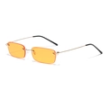 Frameless rectangular sunglasses with orange lenses and golden metal temples - Orange
