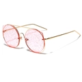 Oversize-Rundsonnenbrille aus Metall mit rosa Glitzergläsern und goldenem Gestell - Rosa