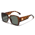 Oversized square tortoiseshell sunglasses with gold sun-burst rivet on the wide temples - Tortoiseshell/Dark Green Lens