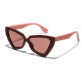 Occhiali da sole cat-eye oversize con montatura marrone scuro e stanghette rosa Y2K - Rosso Opaco