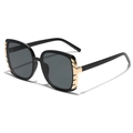 Classic large square black frame sunglasses with gold metallic trim and gray lenses - Black