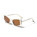Weiße Cat-Eye-Sonnenbrille mit dunkelbraunen Gläsern und feinen Metallbügeln - Beiger Rahmen Teelinse