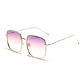 Oversized square gradient purple sunglasses with vintage gold metal textured frames - Purple Pink