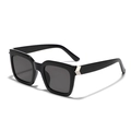 Minimalist glossy black oversized square sunglasses with silver diamond metal accents - Bright Black