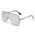 Lunettes de soleil bouclier miroir argenté avec monture en métal noir et pont ajouré - Argent Miroir