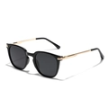 Gafas de sol polarizadas TR90 negras con montura cuadrada y patillas de metal dorado - Dorado Negro