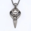Gothic silver bird skull pendant necklace with box chain on a clean white background - Silver