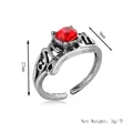 Anello vintage regolabile con rubino in argento antico e pietra preziosa rossa - Stile Lettera Svuotata Vintage (Ring-117) / Argento