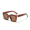 Retro square oversized brown sunglasses with translucent frames and gold metal accents - Brown