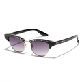 Lunettes de soleil œil-de-chat demi-cerclées avec cristaux brillants et verres dégradés - Noir Brillant / Dégradé Gris