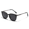 Classic polarized square sunglasses with TR90 frame and metal textured temples on white backdrop - Matte Black