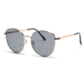 Fashionable rose gold metal cat-eye sunglasses with dark grey lenses in 45-degree view - Gold Frame Grey Lens