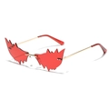Lunettes de soleil œil-de-chat sans monture en forme d'aile de chauve-souris rouge et or - Rouge