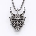 Punk stijl zilveren roestvrijstalen demonenmasker hanger ketting met vierkante schakels - Zilver