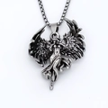 Gothic alloy necklace featuring a vintage silver-toned Goddess Wing pendant on box chain - Angel Wings / Silver