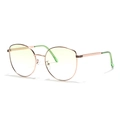 Cat eye metal rose gold frames with light yellow lenses and green temple tips - Light Green