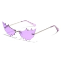 Frameless purple sawtooth cat-eye sunglasses with silver metal temples in Y2K style - Purple